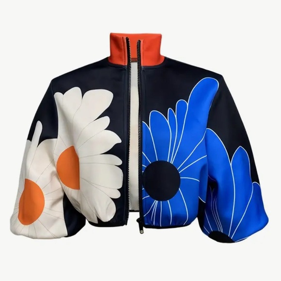 Flower Print Crop Jacket w/Zipper - Picture 5 of 5